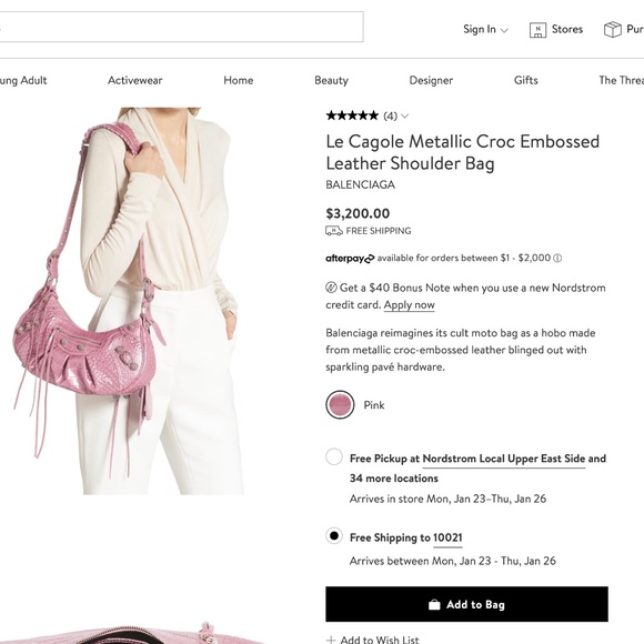 WOMEN'S LE CAGOLE METALLIC PINK SHOULDER BAG CROCODILE EMBOSSED WITH RHINESTONES - Picture 1 of 15